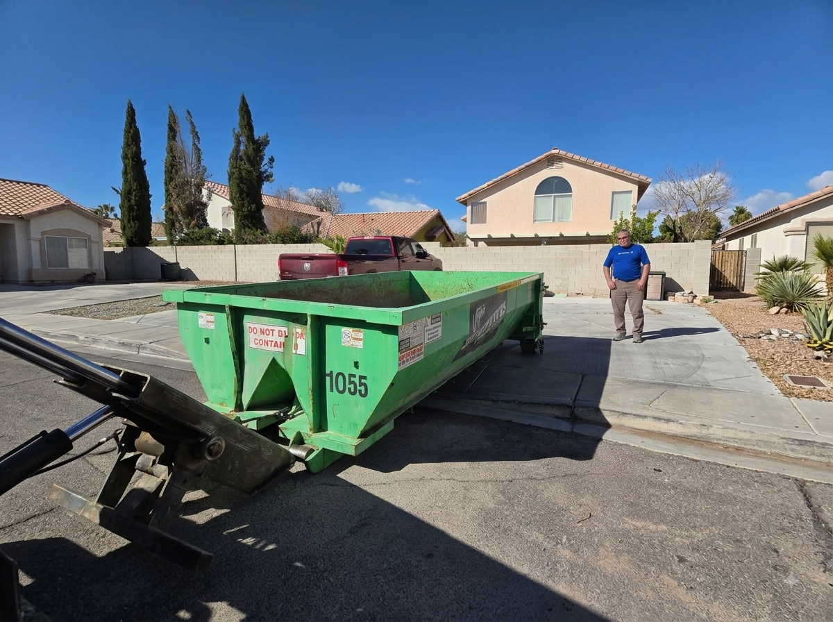 Lowboy dumpster rental in Las Vegas for residential dirt, rock, and concrete projects